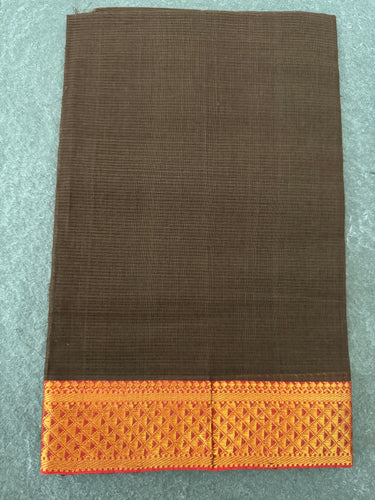 Handwoven Mangalgiri Cotton Saree | Brown | Gold Zari | Handwoven | Ships from California